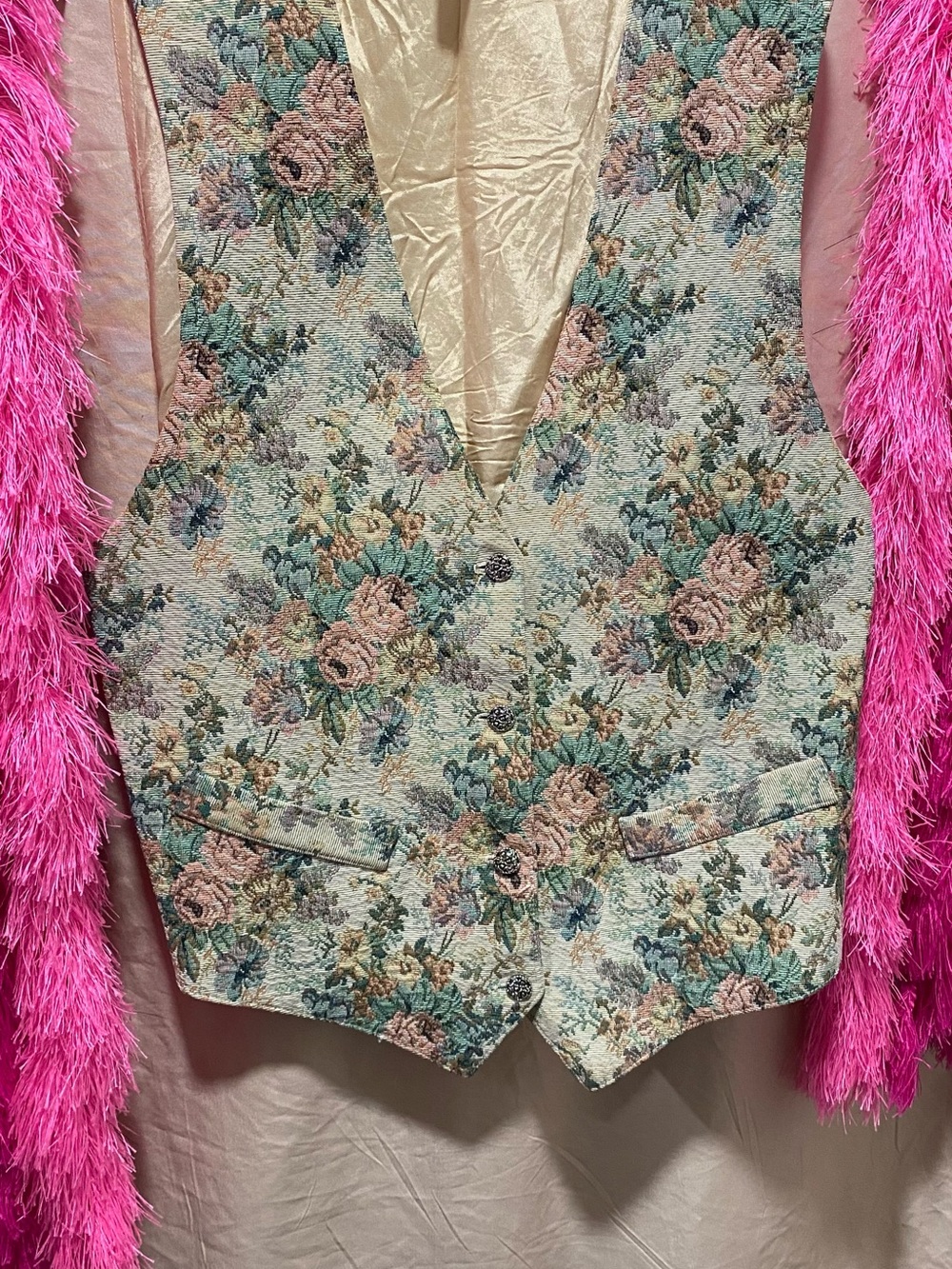 Floral Tapestry Waistcoat Vest in Pastel Greens and Pinks